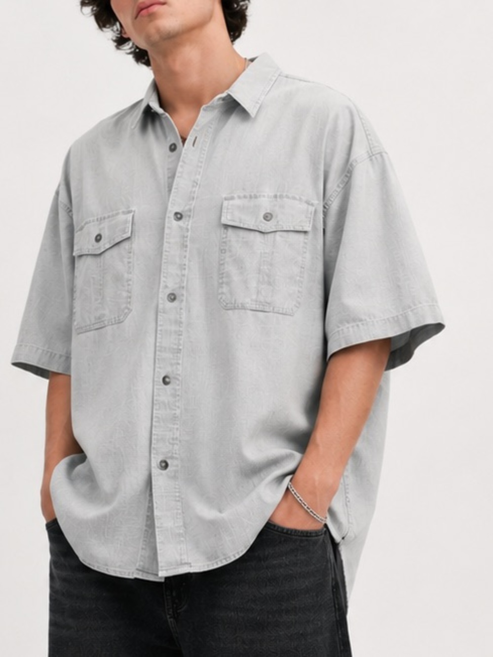 Covington Mens Button Up Shirt XLT Short Sleeve Casual Gray Workwear Streetwear